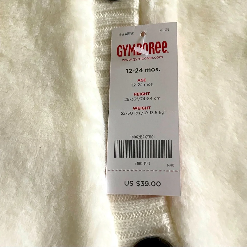 Gymboree Girl’s size 12-24 Months furry vest with Built in hoodie New with tags